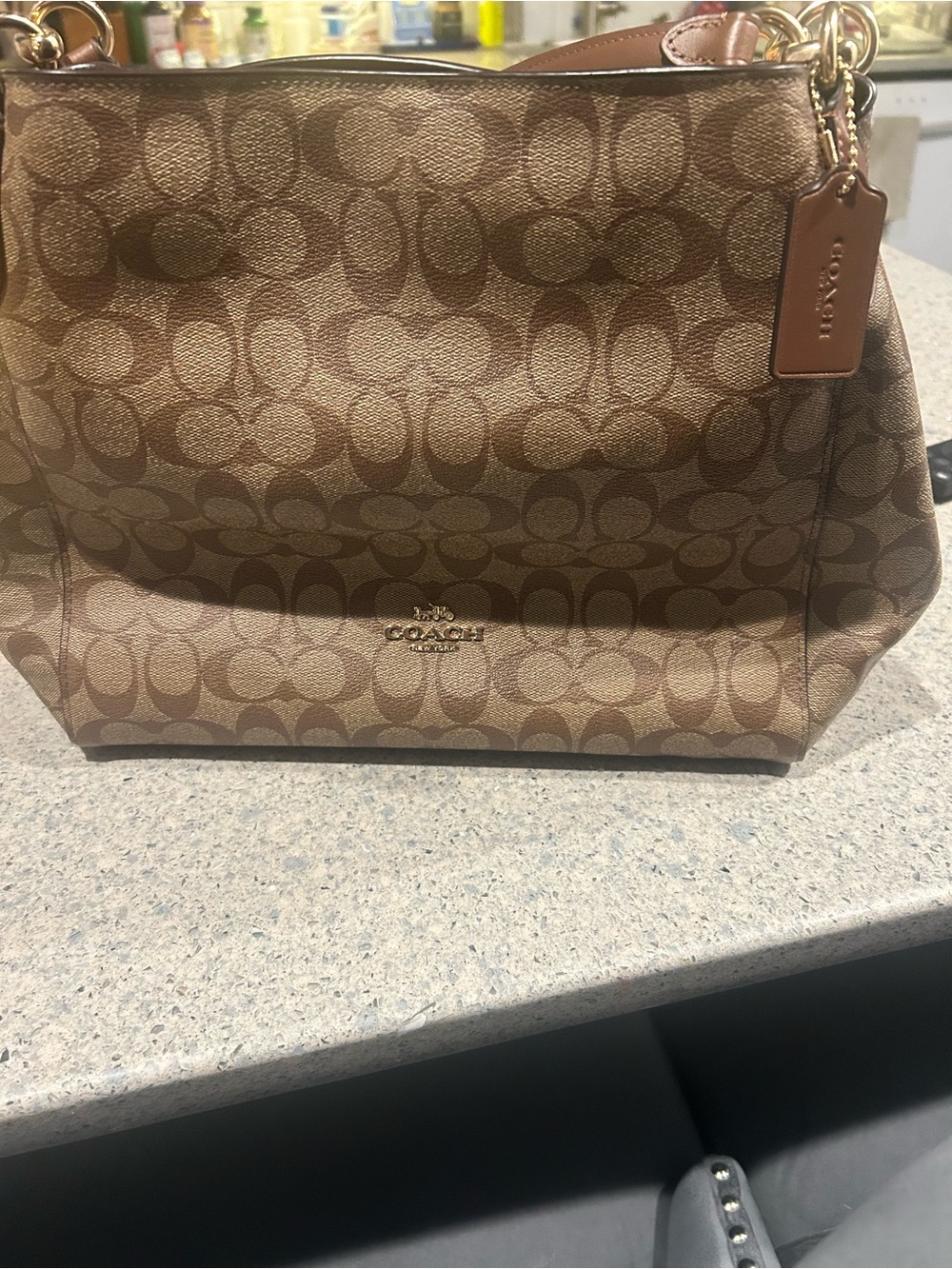 Coach Signature Canvas Shoulder Bag in Brown and Tan